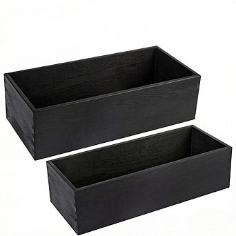 KSIZUIS Wooden Toilet Tank Storage Basket Set of 2 - Farmhouse Black Bathroom Organizer Tray