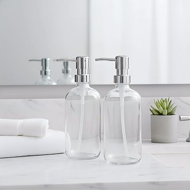 KSIZUIS 6-Pack 17 oz Clear Glass Soap Dispensers with Pumps & Labels for Bathroom & Kitchen