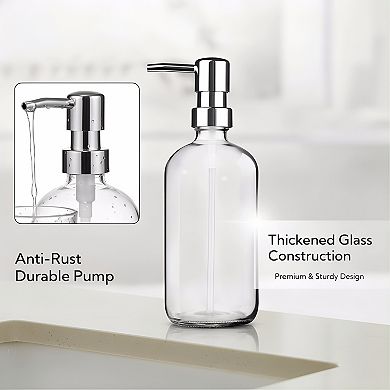 KSIZUIS 6-Pack 17 oz Clear Glass Soap Dispensers with Pumps & Labels for Bathroom & Kitchen