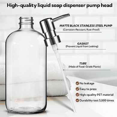 KSIZUIS 6-Pack 17 oz Clear Glass Soap Dispensers with Pumps & Labels for Bathroom & Kitchen