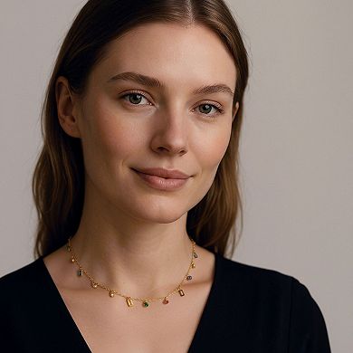 Women's Dainty Gemstone Charm Necklace with Mini Dangling Crystal Accents and Delicate Chain