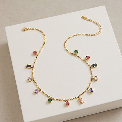 Women's Dainty Gemstone Charm Necklace with Mini Dangling Crystal Accents and Delicate Chain