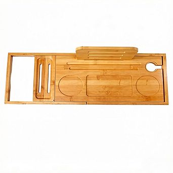 KSIZUIS Premium Bamboo Expandable Bathtub Tray Caddy - Fits Most Tubs & Bath Tables