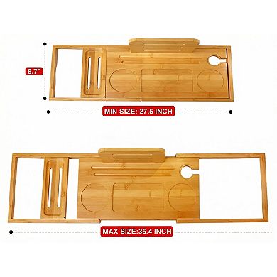 KSIZUIS Premium Bamboo Expandable Bathtub Tray Caddy - Fits Most Tubs & Bath Tables