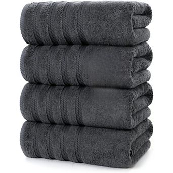 KSIZUIS 4-Pack 30"x60" 100% Ring Spun Cotton Bath Towels-Grey,Lightweight,Absorbent&Quick Drying