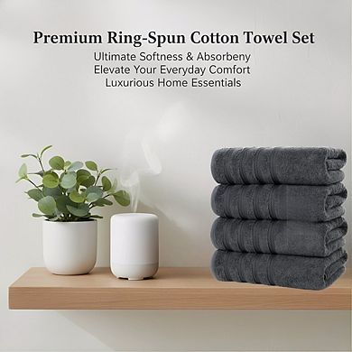 KSIZUIS 4-Pack 30"x60" 100% Ring Spun Cotton Bath Towels-Grey,Lightweight,Absorbent&Quick Drying