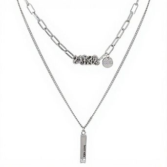 Women's Layered Chain Necklace with Engraved Dreams Pendant and Link Chain Design