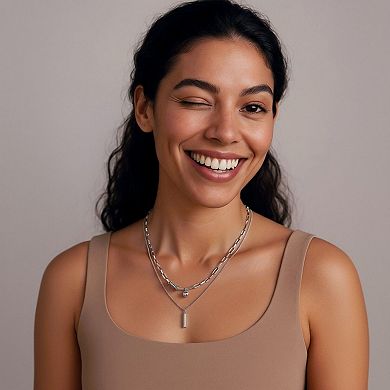 Women's Layered Chain Necklace with Engraved Dreams Pendant and Link Chain Design