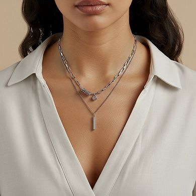 Women's Layered Chain Necklace with Engraved Dreams Pendant and Link Chain Design