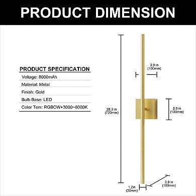 28.3in Rechargeable Smart Wall Lights 2 Pack Gold RGBCW APP Remote Music Sync 8000mAh