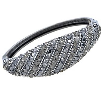 Grey Metallic Silvery Round Circle Crystal Cuff Bracelet