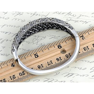 Grey Metallic Silvery Round Circle Crystal Cuff Bracelet