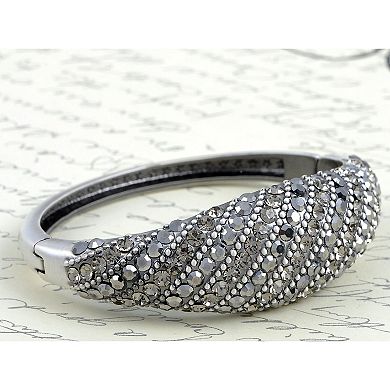 Grey Metallic Silvery Round Circle Crystal Cuff Bracelet