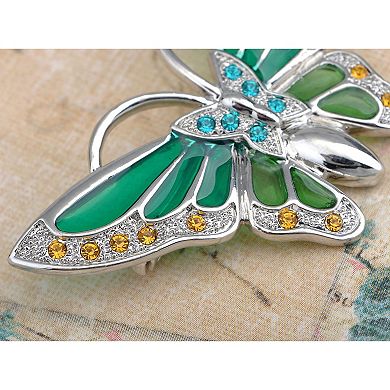 Womens Silvery Tone Turquoise Rhinestones Green Butterfly Brooch Pin