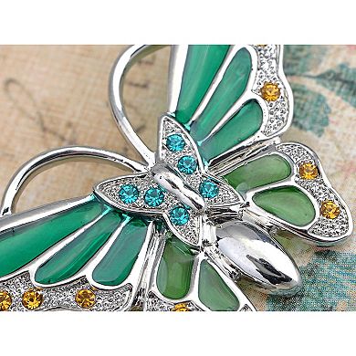 Womens Silvery Tone Turquoise Rhinestones Green Butterfly Brooch Pin