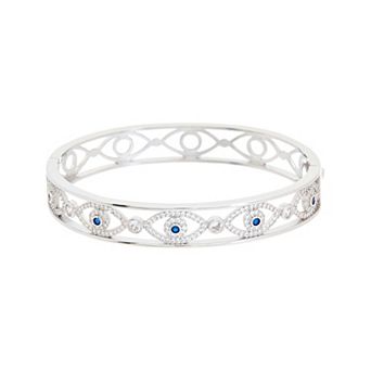 Juvell 18k White Gold Flash Plated Cubic Zirconia Evil Eye Bangle Bracelet