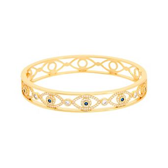 Juvell 18k Gold Flash Plated Cubic Zirconia Evil Eye Bangle Bracelet