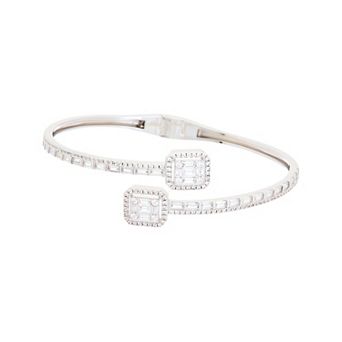 Juvell 18k White Gold Flash Plated Cubic Zirconia Bypass Bangle Bracelet