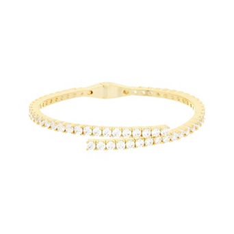 Juvell 18k Gold Flash Plated Cubic Zirconia Bypass Bangle Bracelet