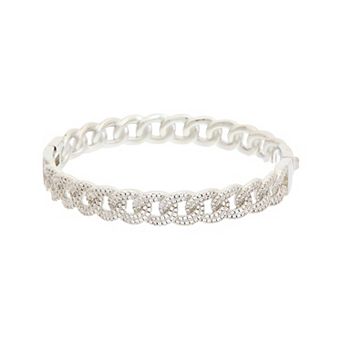 Juvell 18k White Gold Flash Plated Cubic Zirconia Link Bangle Bracelet