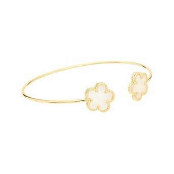 Juvell 18k Gold Flash Plated Mother-of-Pearl Clover Open Cuff Bracelet