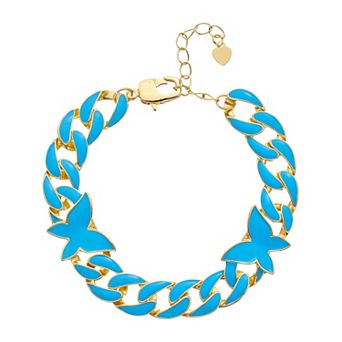 Juvell 18k Gold Flash Plated Blue Butterfly Chain Bracelet