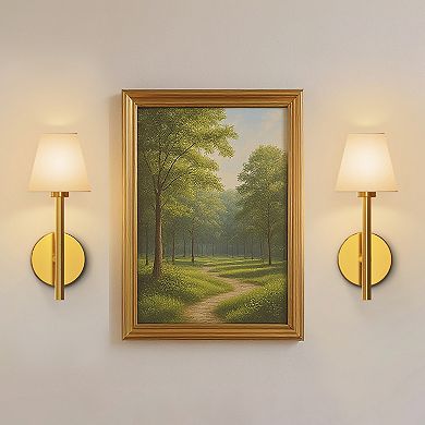 14.9in Rechargeable Smart Wall Light 2 Pack Gold Fabric Shade RGBCW APP Remote Dimmable