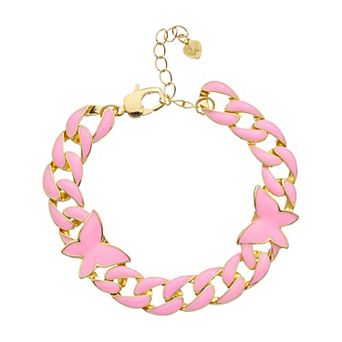 Juvell 18k Gold Flash Plated Pink Butterfly Bracelet