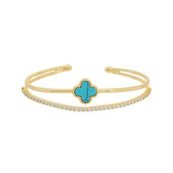 Juvell 18k Gold Flash Plated Cubic Zirconia & Turquoise Bangle Bracelet