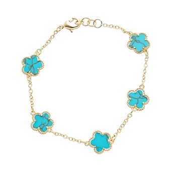 Juvell 18k Gold Flash Plated Turquoise Clover Bracelet