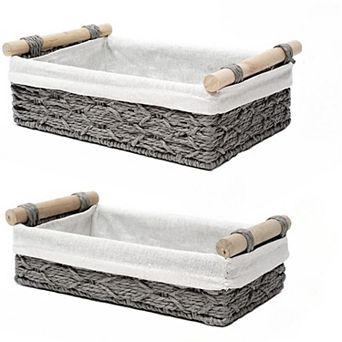 KSIZUIS Wicker Storage Basket Set of 2 - Grey Bins for Toilet Paper & Countertop Organizing