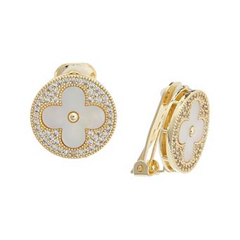 Juvell 18k Gold Flash Plated Simulated Pearl & Cubic Zirconia Clip-On Earrings