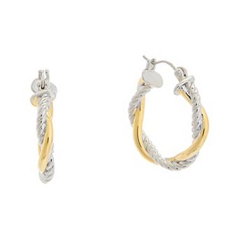 Juvell 18k Gold Two Tone Flash Plated Twisted Hoop Earrings