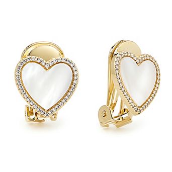 Juvell 18k Gold Flash Plated Simulated Pearl & Cubic Zirconia Heart Clip-On Earrings