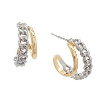 Juvell 18k White Gold Flash Plated Double Row Link Hoop Earrings