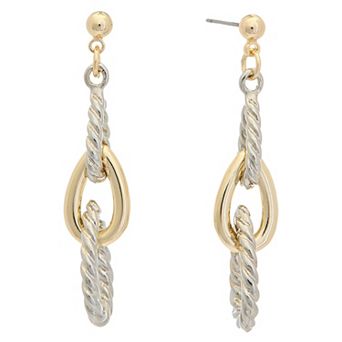 Juvell 18k White Gold Flash Plated Drop Twisted Rope Link Earrings