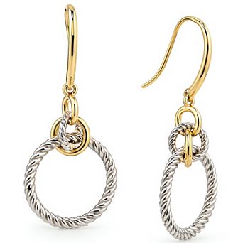 Juvell 18k White Gold Flash Plated Double Hoop Drop Link Earrings
