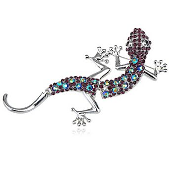 Womens Silvery Tone Burgundy Red Colored Rhinestones Lizard Gecko Brooch Pin