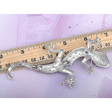 Womens Silvery Tone Burgundy Red Colored Rhinestones Lizard Gecko Brooch Pin