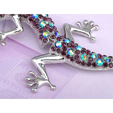 Womens Silvery Tone Burgundy Red Colored Rhinestones Lizard Gecko Brooch Pin