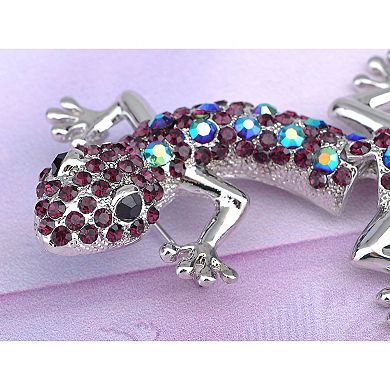 Womens Silvery Tone Burgundy Red Colored Rhinestones Lizard Gecko Brooch Pin