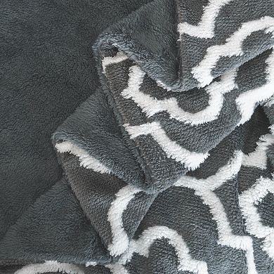 Home Soft Things Jacquard Sherpa Faux Fur Throw Blanket