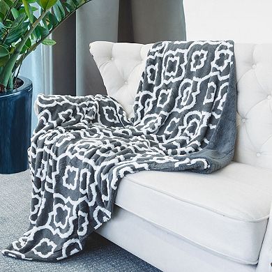 Home Soft Things Jacquard Sherpa Faux Fur Throw Blanket