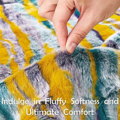 Home Soft Things Multi Jacquard Faux Fur Throw Blanket