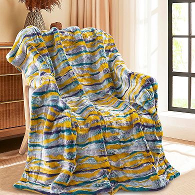 Home Soft Things Multi Jacquard Faux Fur Throw Blanket