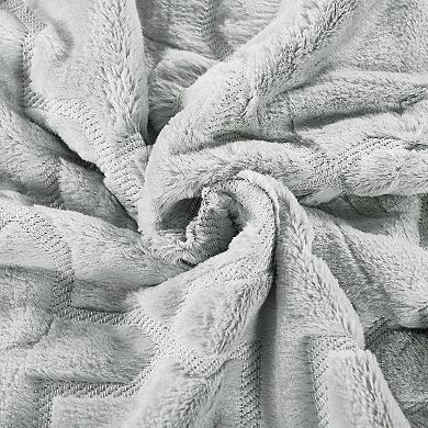 Home Soft Things Geo Tatami Faux Fur 2-Piece Throw & Cover Combo Set