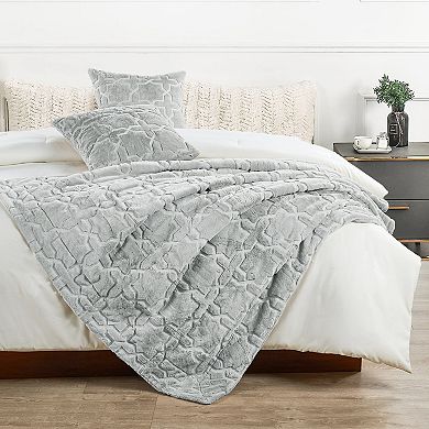 Home Soft Things Geo Tatami Faux Fur 2-Piece Throw & Cover Combo Set