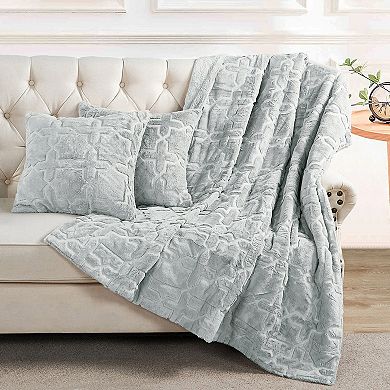 Home Soft Things Geo Tatami Faux Fur 2-Piece Throw & Cover Combo Set