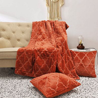 Home Soft Things Ogee Tatami Faux Fur Throw Blanket & Cover Combo