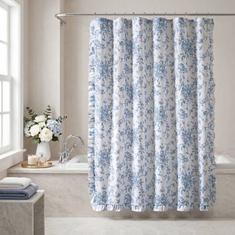 Madison Park Essentials Adele Floral Ruffle Shower Curtain with Hooks